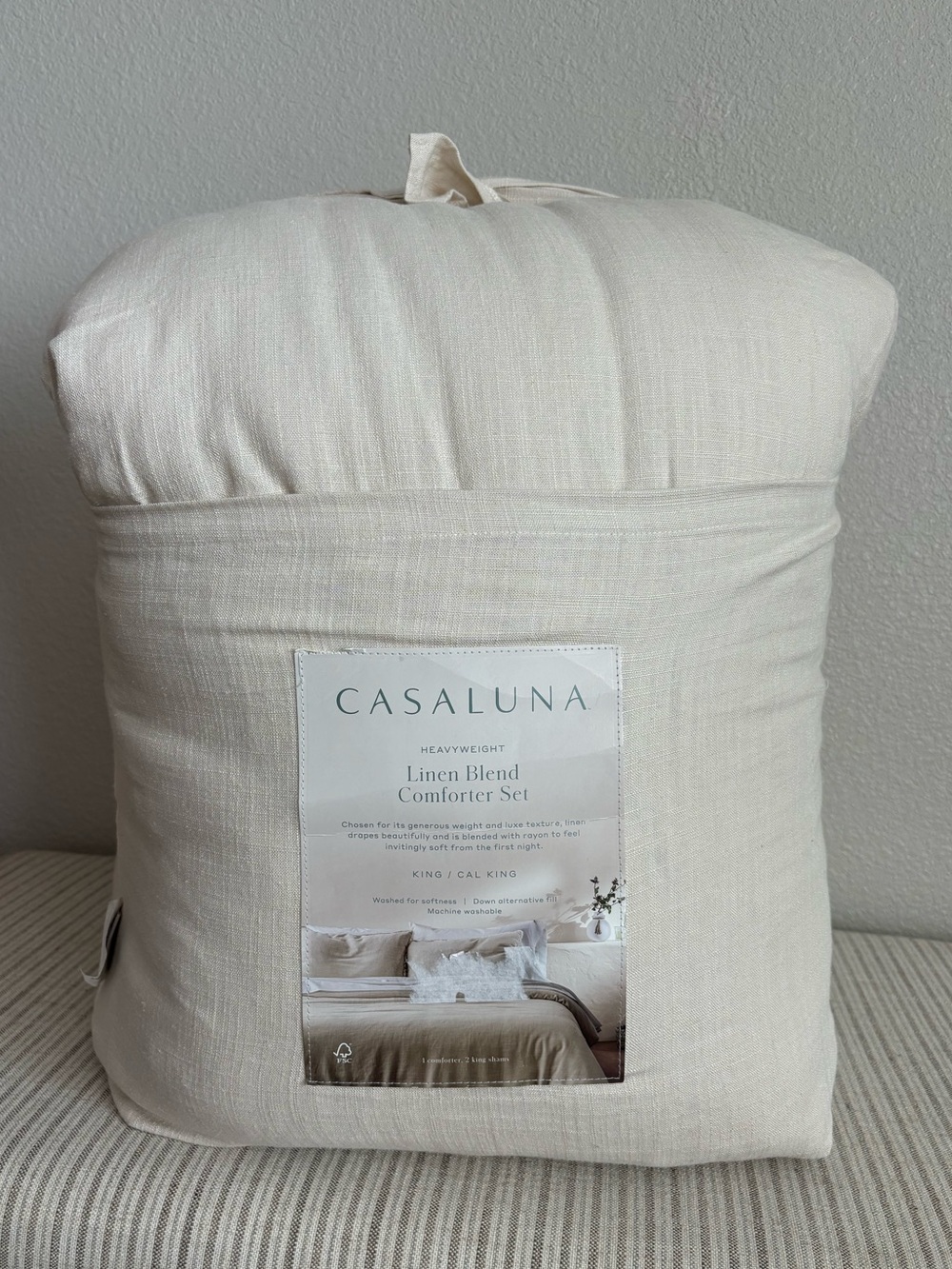 NWT King/California King Heavyweight Linen Blend Comforter & Sham Set Natural